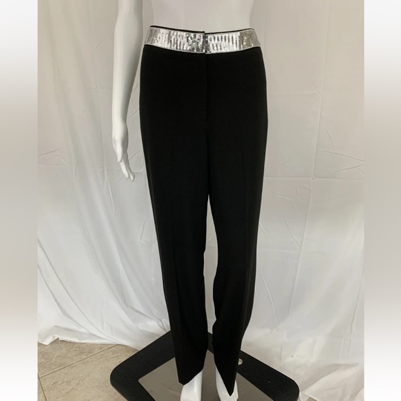 LARRY LEVINE Black & Silver Sequin Tailored Relaxed Fit Trouser Pants Sz 8 NWOT - Picture 5 of 9